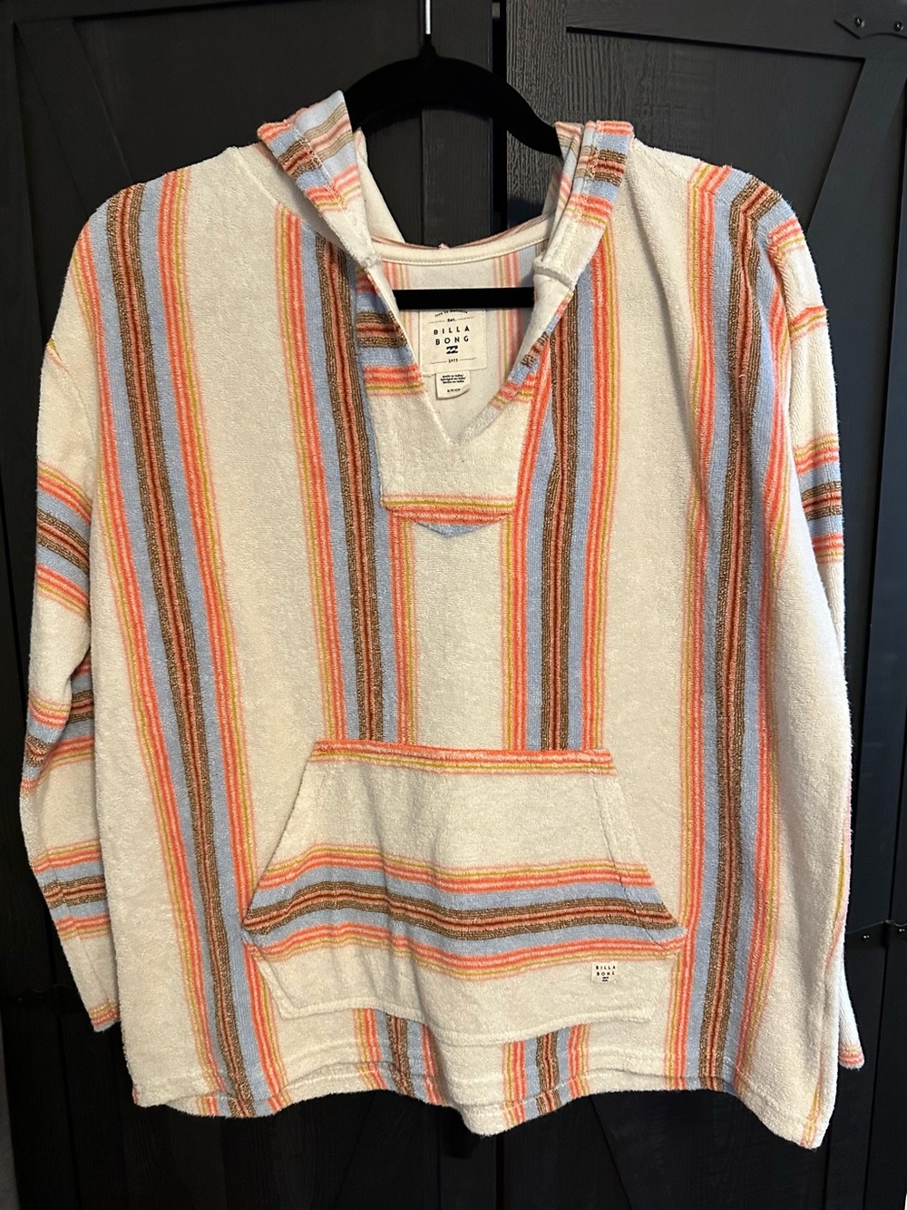 Billabong Cream Hooded Pullover with Pastel Stripes
